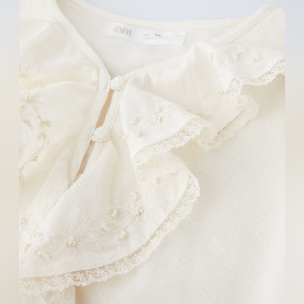 ZARA Embroidered Ruffled Shirt - Picture 2 of 4